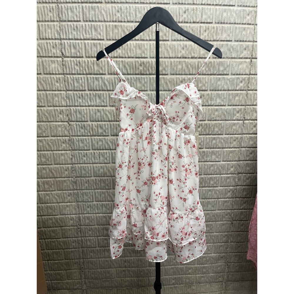 No Boundaries Floral Ruffle Tier Mini Dress Winter White Red XXS 00 Smocked Back